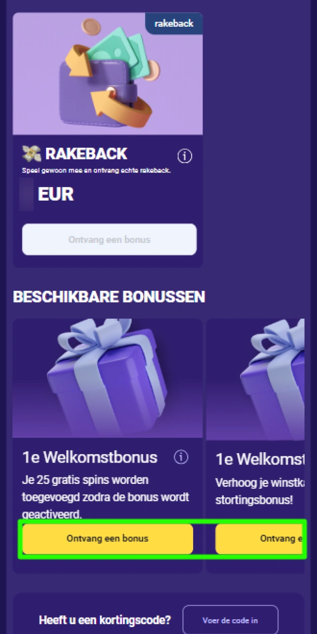 Selecteren van de gewenste welkomstbonus voor casino of sport bij Lalabet.
