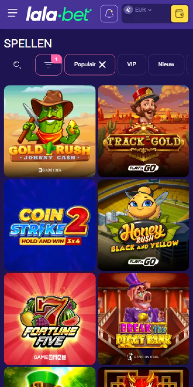 Selecteren van je favoriete casinospel om direct te beginnen met spelen bij Lalabet.