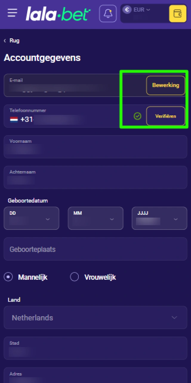 Het doorlopen van het identiteitsverificatieproces en KYC bij Lalabet.