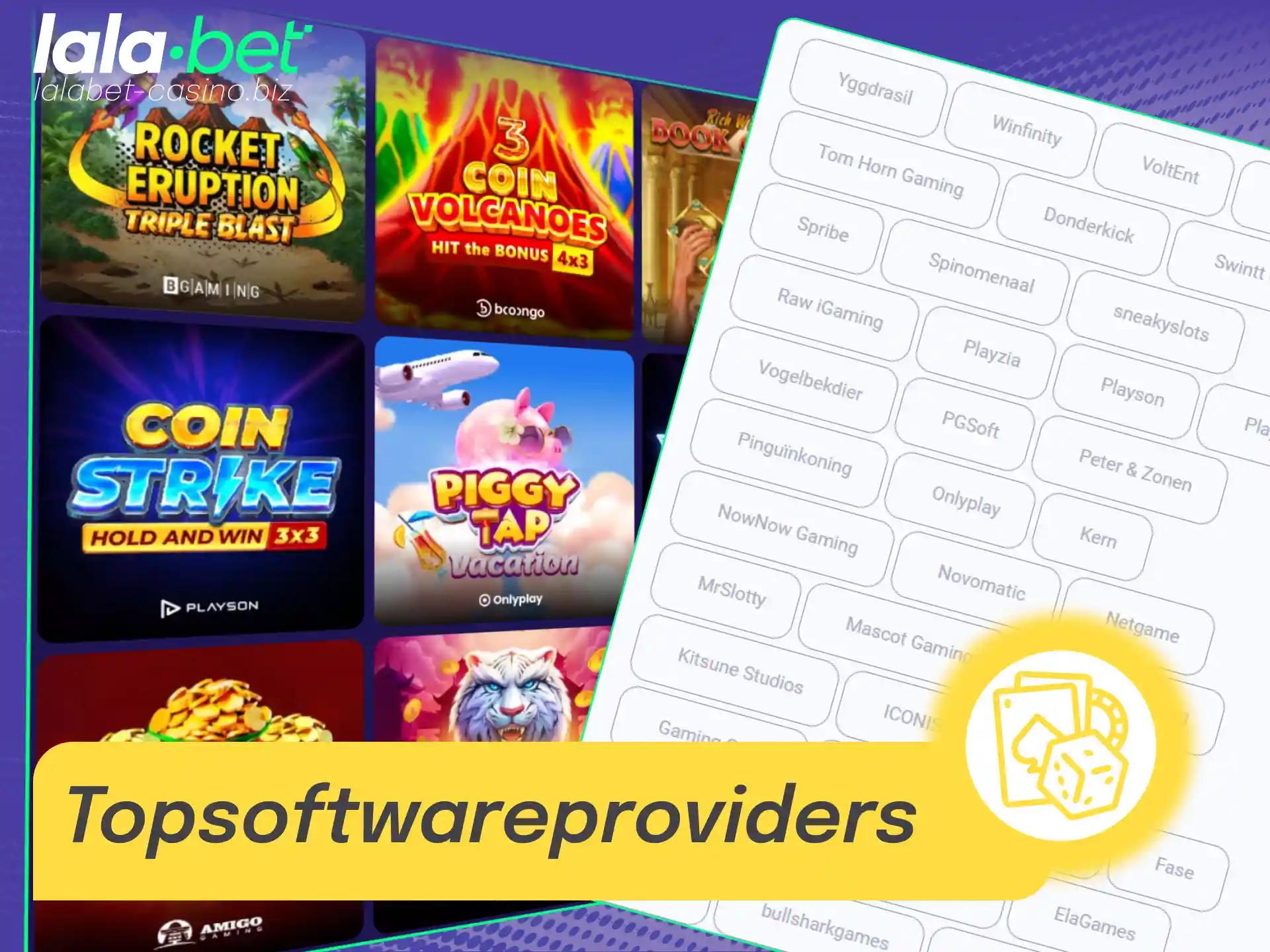 Overzicht van de beste casino softwareproviders en spelontwikkelaars bij Lalabet Nederland.