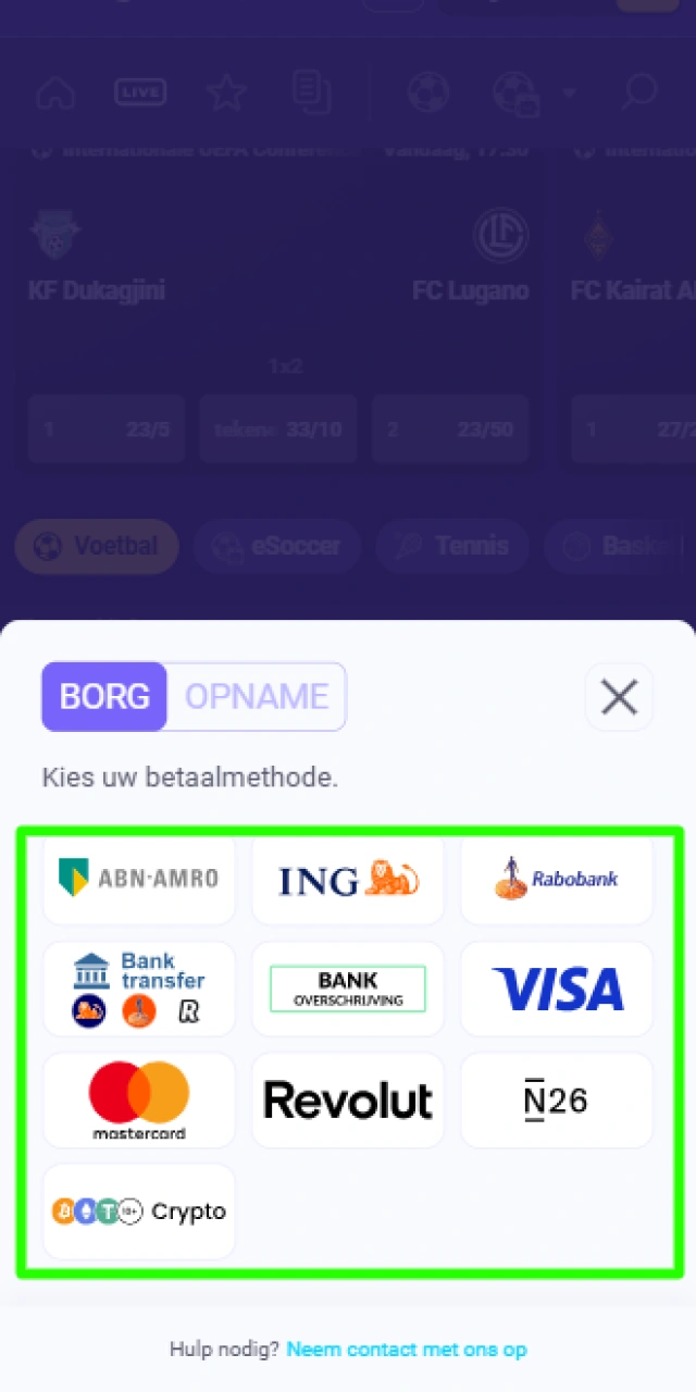 Geld storten op uw Lalabet account met een veilige betaalmethode.