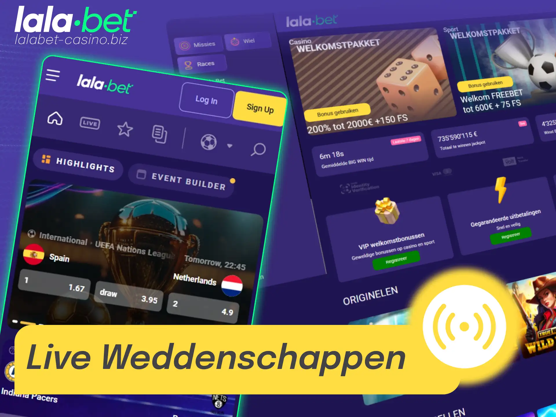 Overzicht van live sportweddenschappen en realtime quoteringen bij Lalabet Nederland.