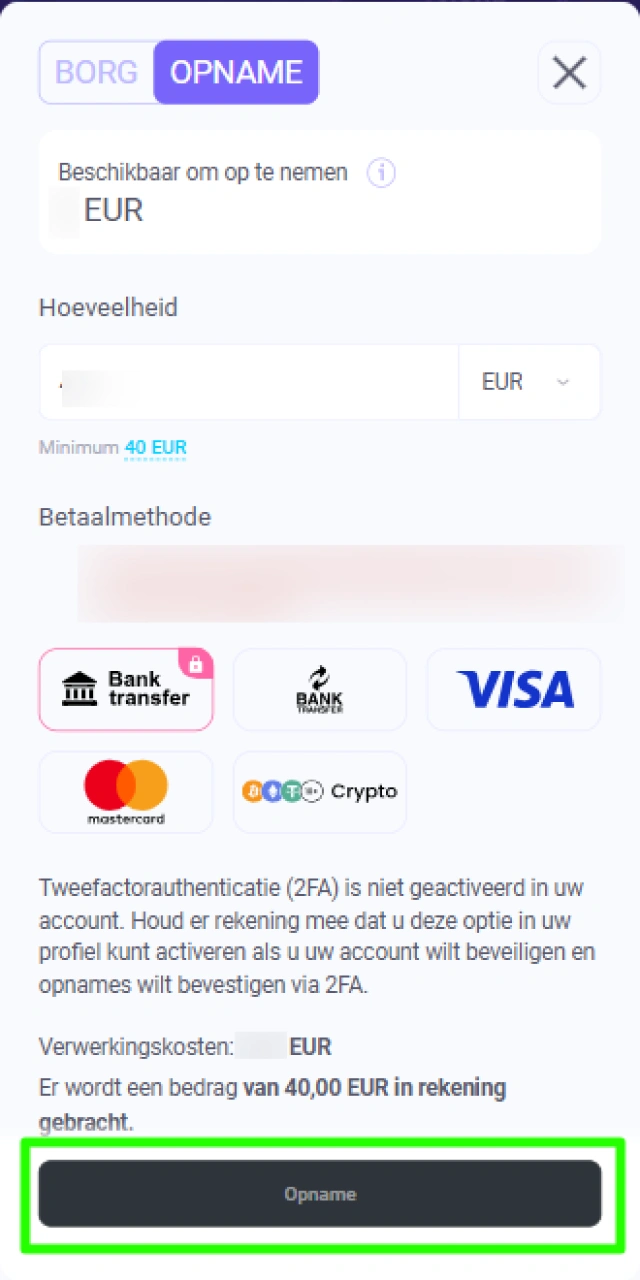 Definitief bevestigen van de uitbetalingsaanvraag bij Lalabet Nederland.