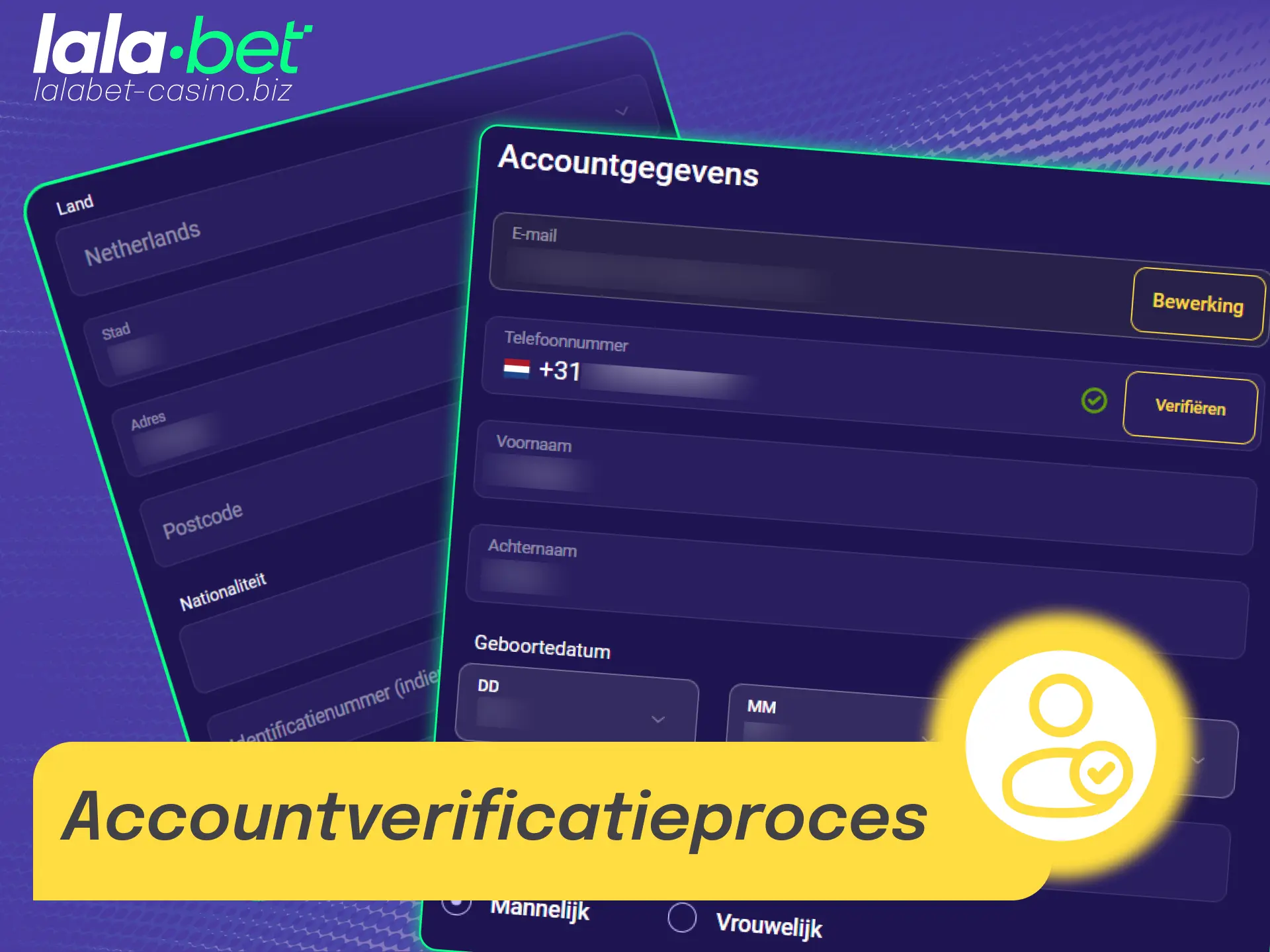 Informatie over het accountverificatieproces en KYC-stappen bij Lalabet Nederland.