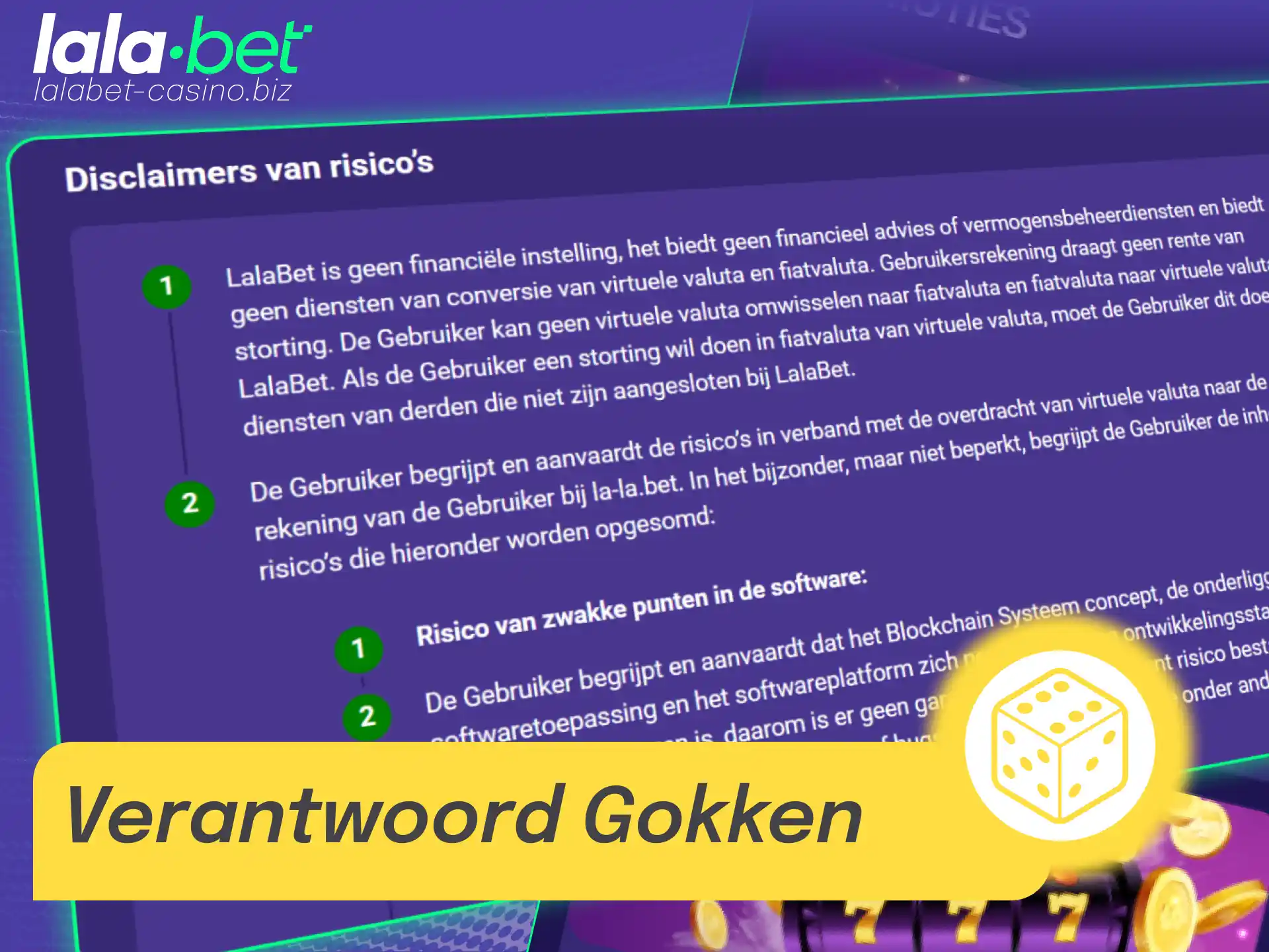 Tips, hulpmiddelen en informatie over verantwoord spelen bij Lalabet Nederland.